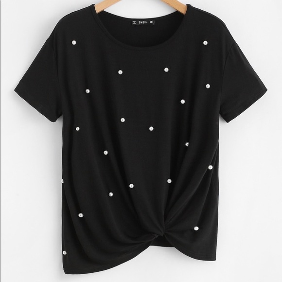 Pearl Embellished Twist Front Tee - Picture 2 of 6